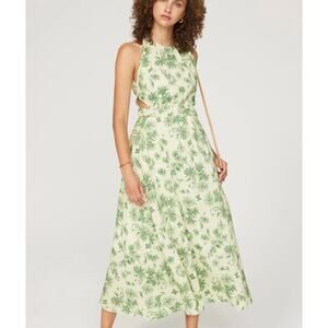 Sandro White Green Linen Midi Dress SMALL Tropical Resort Vacation Designer $488
